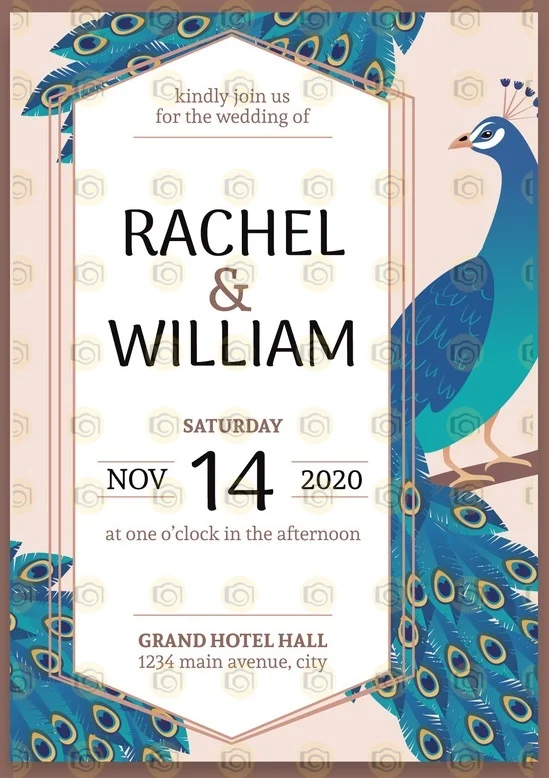 Peacock Themed Wedding Invitation Template With Rich Hues And Ornate Patterns For A Special Occasion